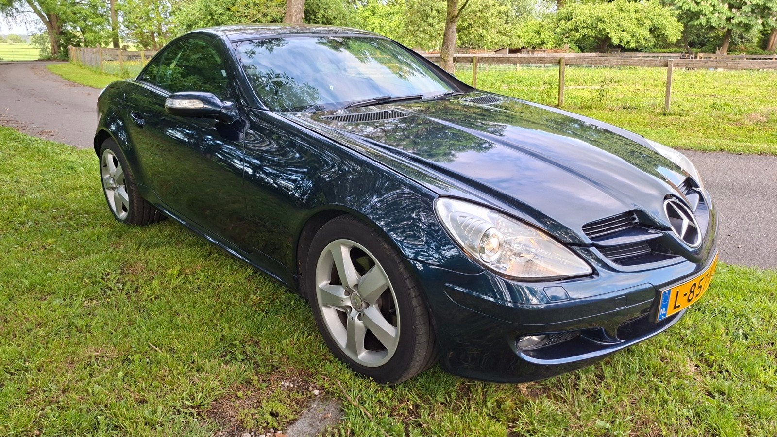 Mercedes SLK 280, V6 3.0, 230 pk, aut. RHD, 2008 , nwe APK, Auto's, Zwart, Cabriolet, Blauw, Geïmporteerd
