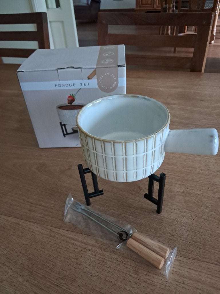 Kaasfondue set: pannetje met onderstel en vorkjes - Nieuw!, Ophalen of Verzenden, Nieuw, Waxinelicht, Fondueset