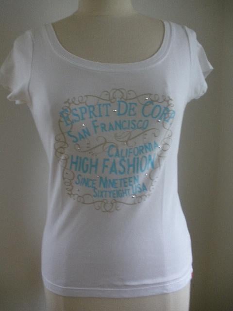 ESPRIT t- shirt wit met aqua zand print maat S, Maat 38/40 (M), Wit, Ophalen of Verzenden, Zo goed als nieuw