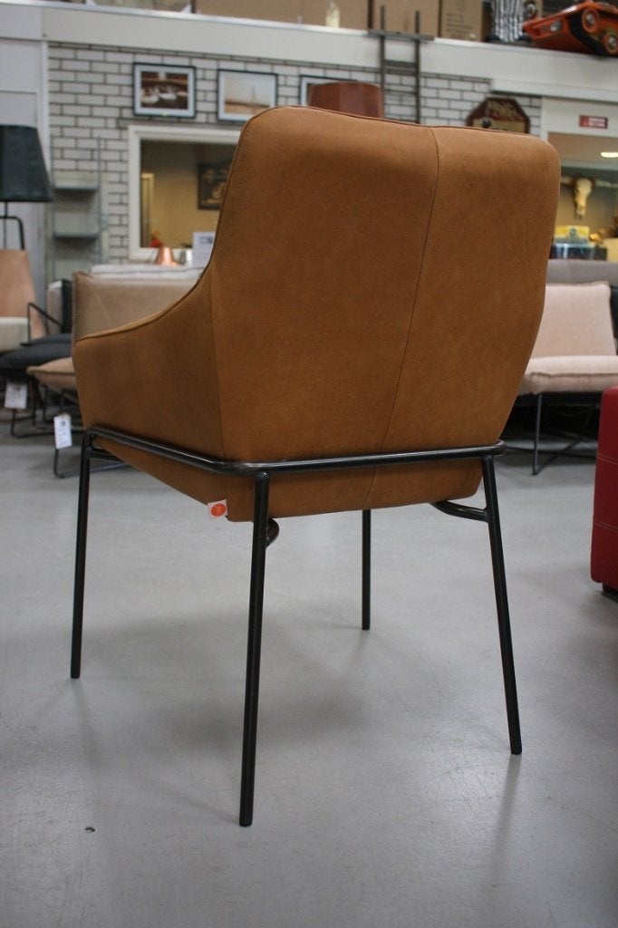 4 x luxe eetkamerstoelen Jolly Jess design metaal leer camel, Huis en Inrichting, Ophalen, Zo goed als nieuw, Leer, Vier