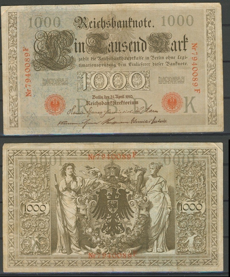 Prachtig Historisch Bankbiljet 1000 Reichsmark 1910 r-21 jdu, Postzegels en Munten, Ophalen of Verzenden, Duitsland, Los biljet