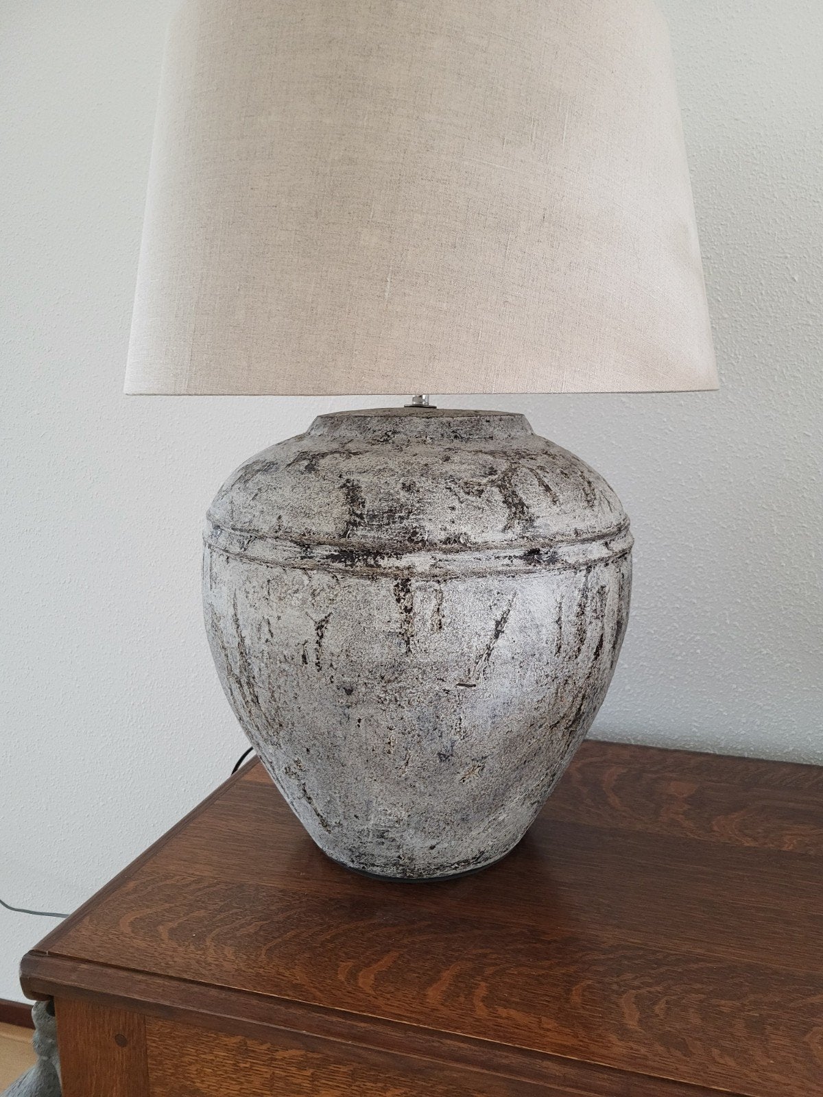 grote tafel(kruik)lamp, Ophalen, Overige materialen, Vintage, Met kap