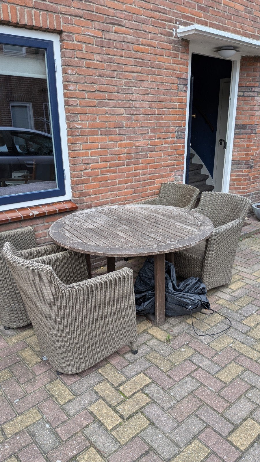 tuin tafel 4 stoelen, Ophalen, Gebruikt, Rond, Hout