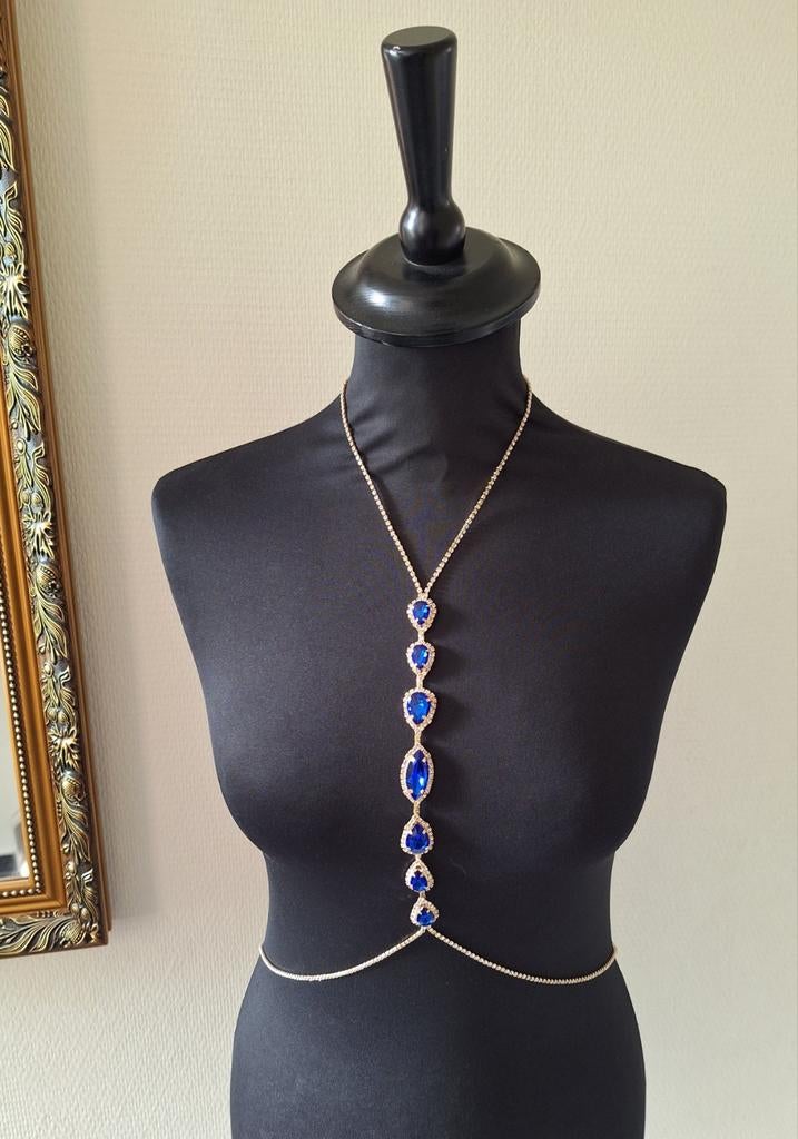 Nieuwe Body Chain met Blauwe Kristallen, Sieraden, Tassen en Uiterlijk, Kettingen, Overige materialen, Blauw, Nieuw, Ophalen of Verzenden