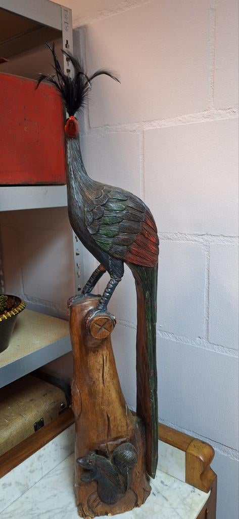 Unieke handgesneden houten vogel sculptuur, 80 cm hoog, Antiek en Kunst, Kunst | Beelden en Houtsnijwerken, Ophalen, 50 - 100 cm