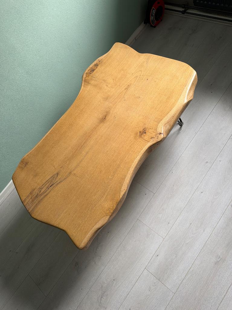 Exclusieve massief eiken design salontafel live edge|artisan, 100 tot 150 cm, Eikenhout, Zo goed als nieuw, Live Edge