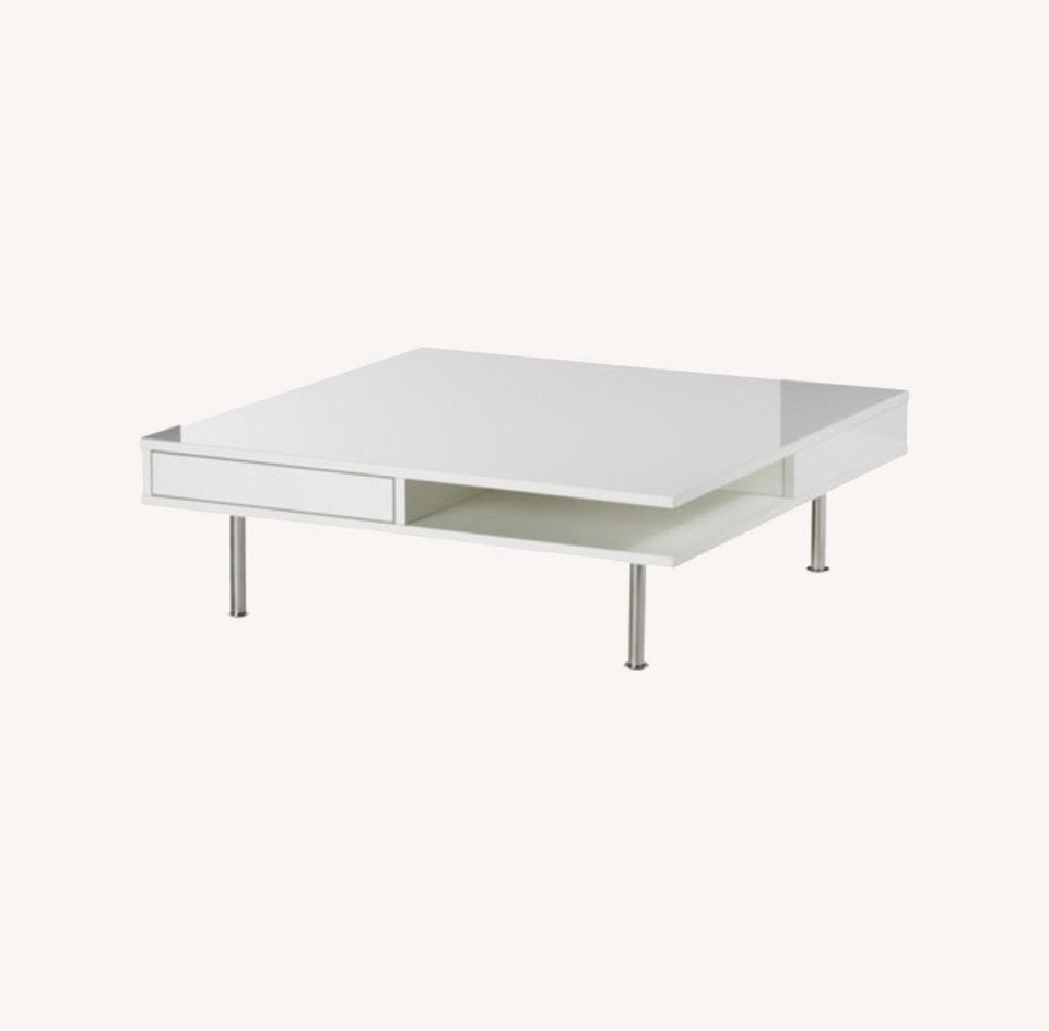IKEA TOFTERYD je salontafel wit hoogglans 95x95 cm –2 lades, Ophalen, Overige materialen, 50 tot 100 cm, Vierkant