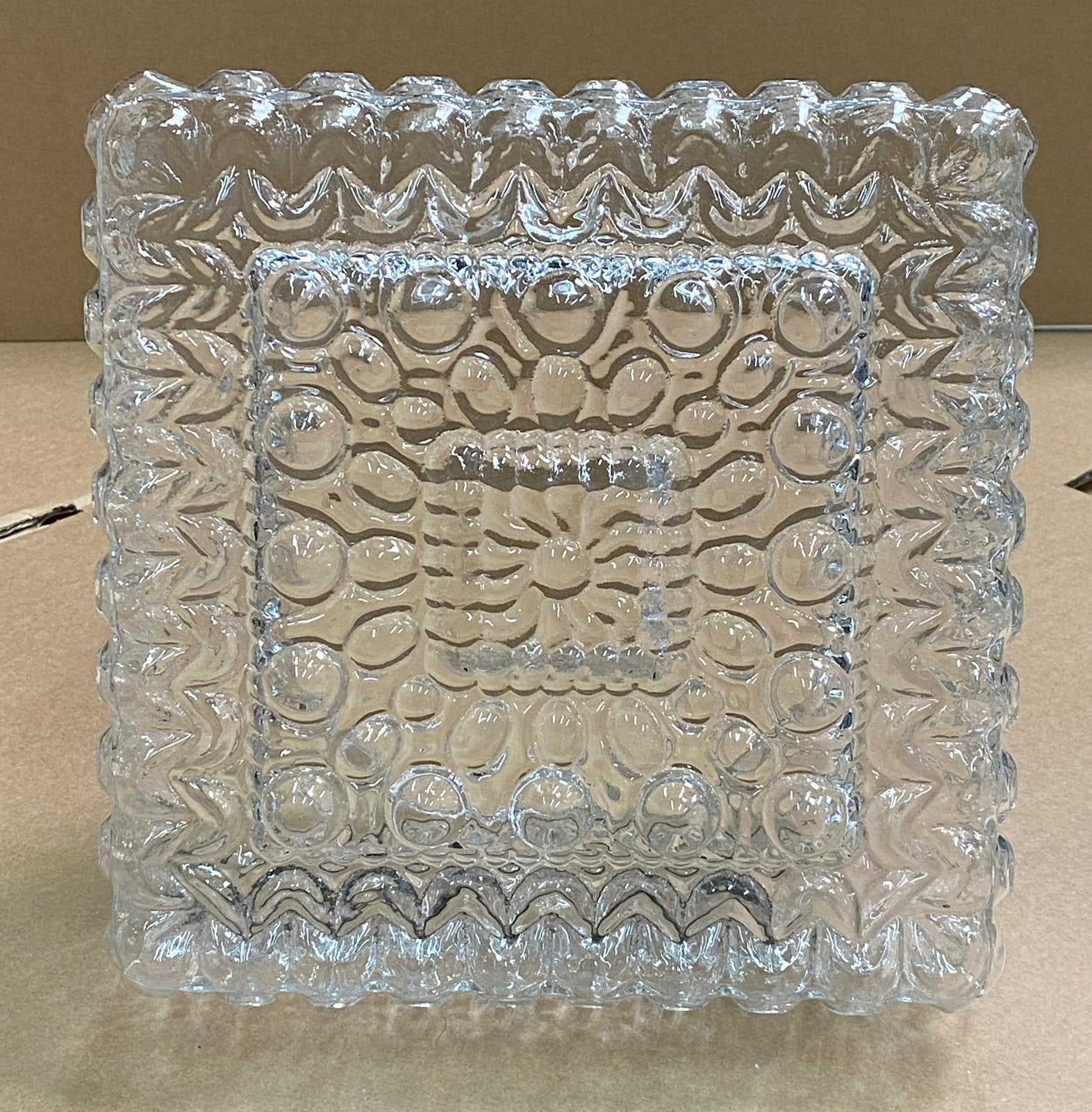 Retro vintage glazen plafondlamp, Vierkant, Ophalen of Verzenden, Zo goed als nieuw, Glas