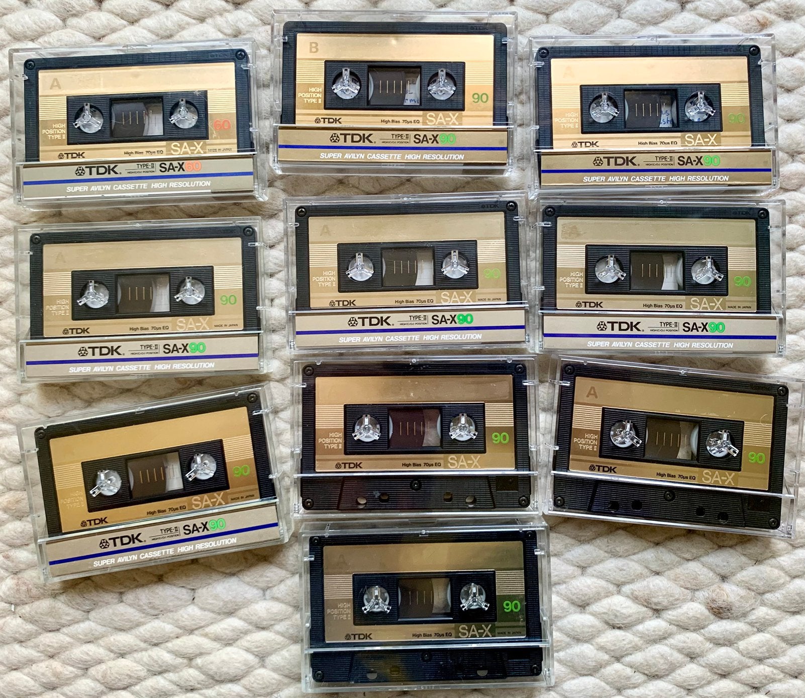 10 TDK SA-X90 SA-X60 goud cassettebanden SA-X SAX 90 60 gold, Gebruikt, 2 t/m 25 bandjes, Ophalen of Verzenden, Voorbespeeld