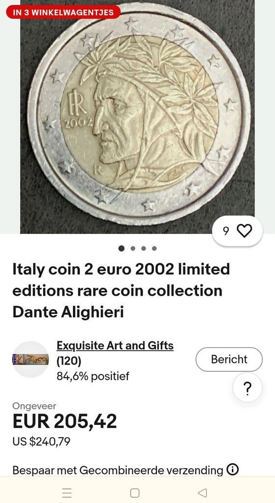 Dante €2 munt 2002 2 euro Italië, Postzegels en Munten, Munten | Europa | Euromunten, Ophalen of Verzenden, 2 euro
