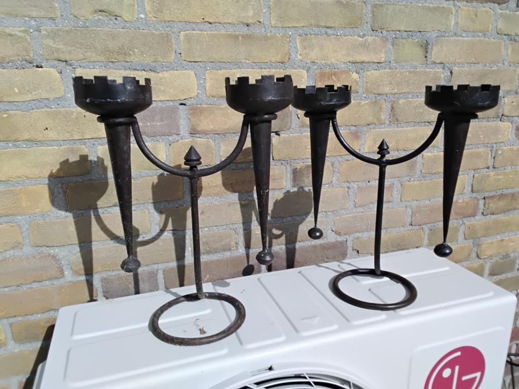 Vintage Gietijzeren kandelaars, Ophalen of Verzenden, Gebruikt, Metaal, Minder dan 25 cm