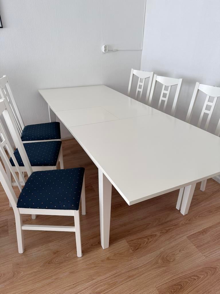 Wit Eettafel van Ikea met 6 stoel te koop, Ophalen, Gebruikt, 50 tot 100 cm, Vijf personen of meer