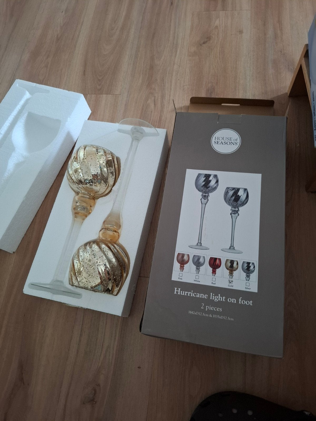 House of Seasons Hurricane windlichten op voet - Goud, Windlicht, Overige merken, Nieuw, Ophalen of Verzenden