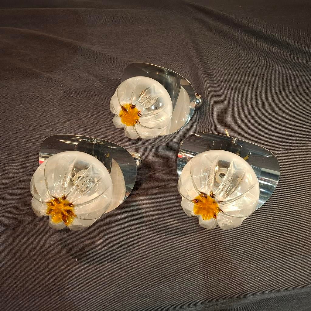 Set van 3 Mazzega Murano glazen wandlampen, Ophalen of Verzenden, Gebruikt, Glas, Vintage, Mid-century Modern, Italiaans Design