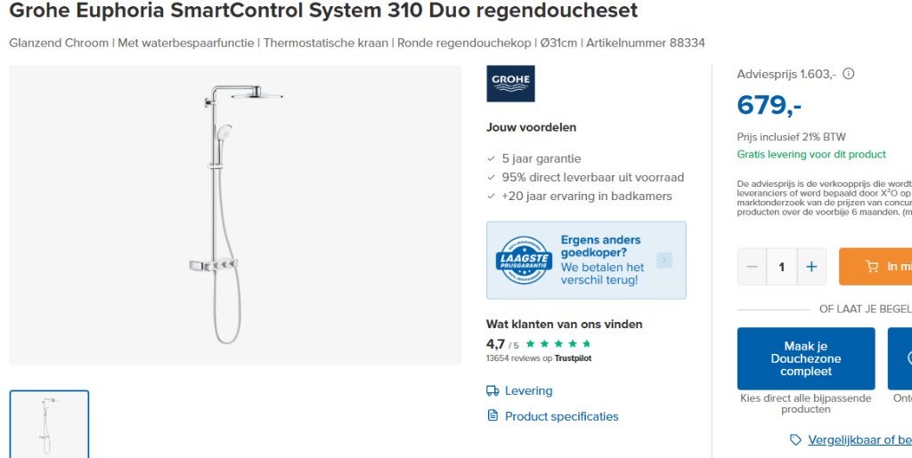 NIEUW IN DOOS Grohe Euphoria Smartcontrol 310 Duo, Ophalen of Verzenden, Nieuw, Chroom, Douche