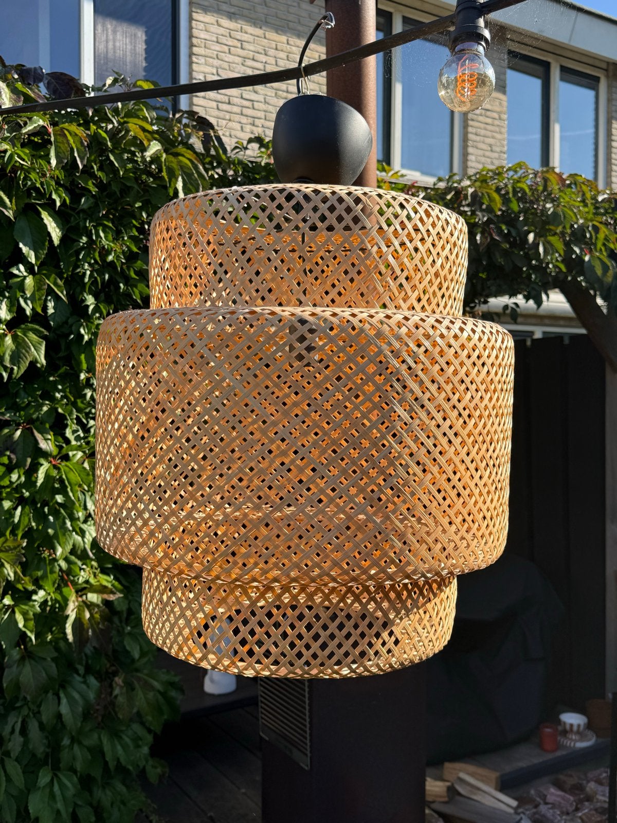 Sinnerlig Ikea Bamboe hanglamp, Ophalen of Verzenden, Gebruikt, Natuurlijk materiaal, E27 (groot)