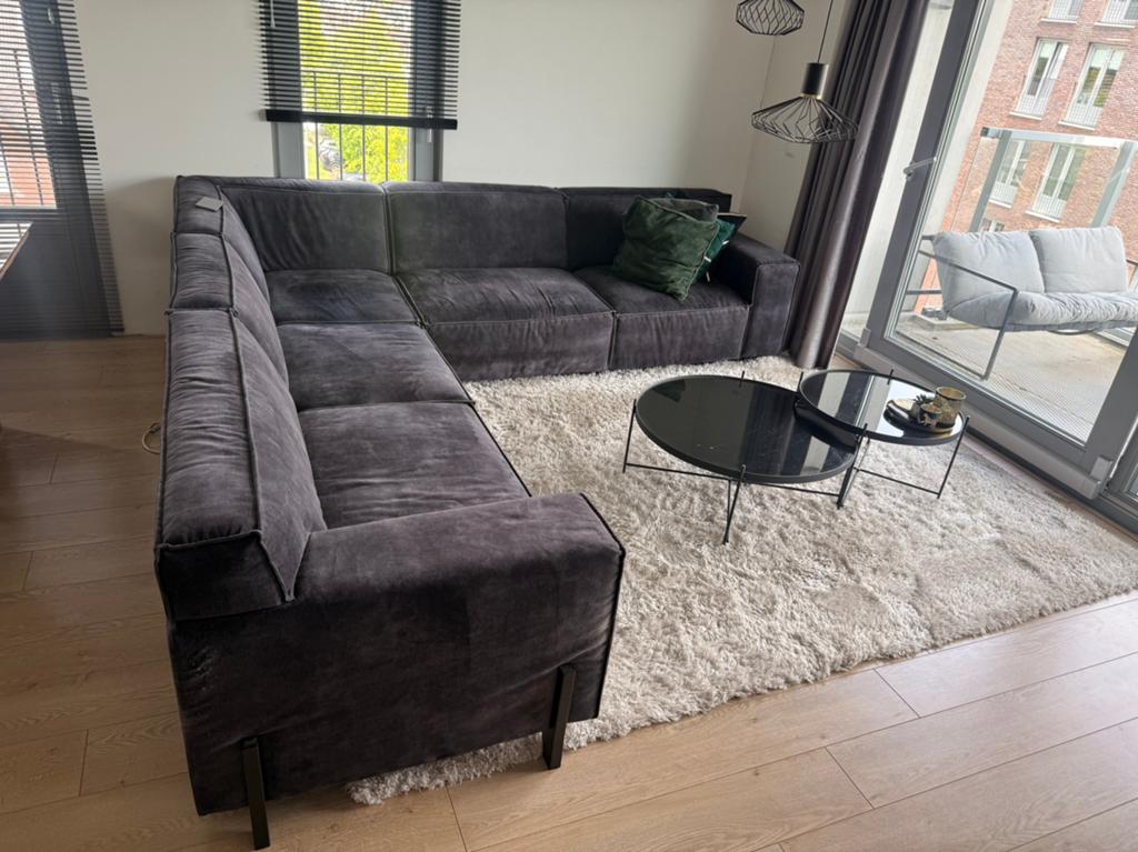 Hoekbank zwart velvet, Huis en Inrichting, Banken | Bankstellen, Ophalen, Gebruikt, 125 tot 150 cm, Hoekbank
