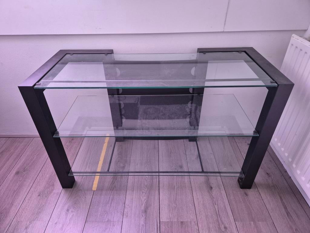 Audiomeubel met glazen planken, Huis en Inrichting, Kasten | Televisiemeubels, Gebruikt, 100 tot 150 cm, 50 tot 100 cm, 25 tot 50 cm