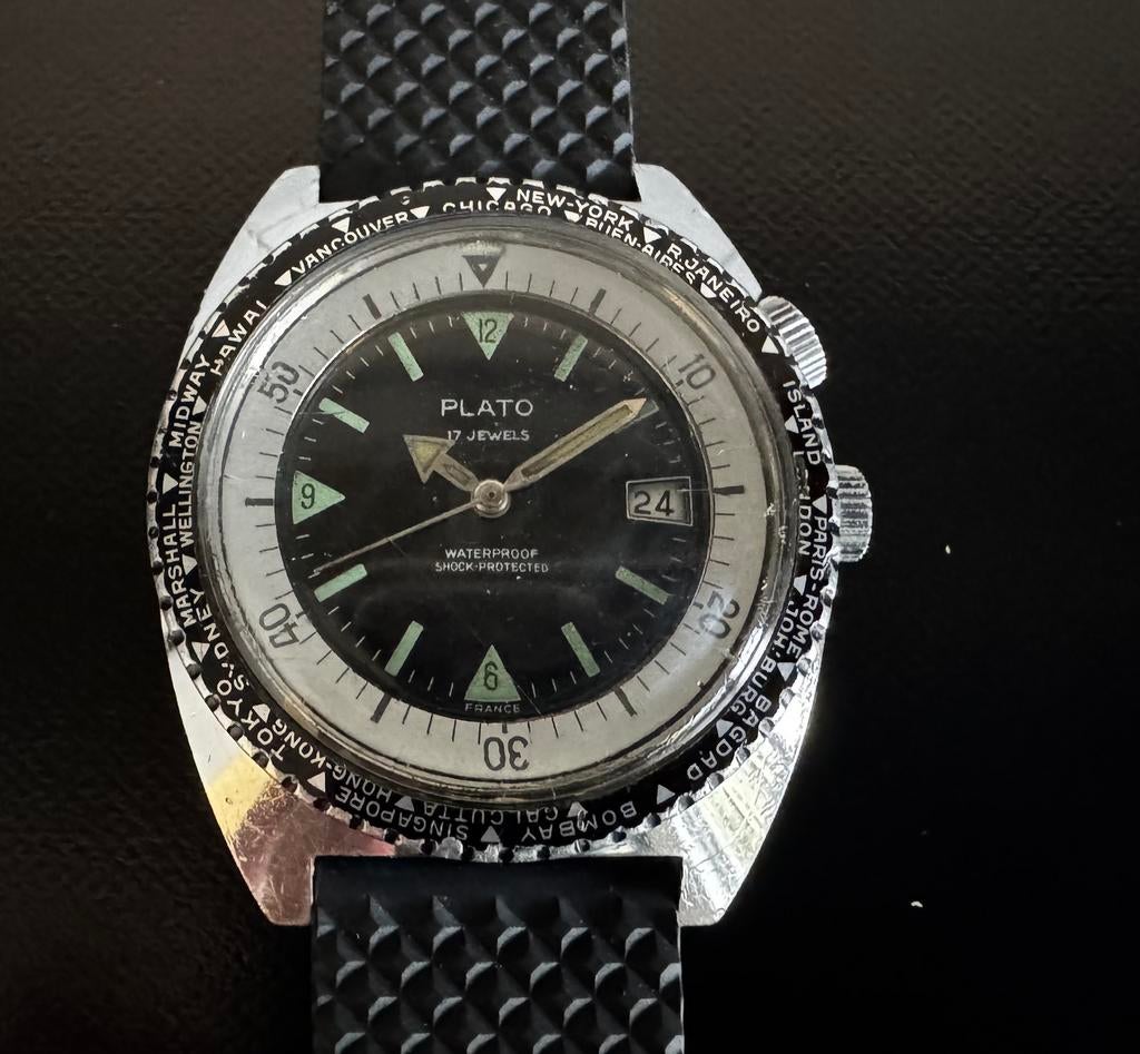 Vintage Plato duik horloge., Sieraden, Tassen en Uiterlijk, Horloges | Heren, Ophalen of Verzenden, Gebruikt, Overige materialen