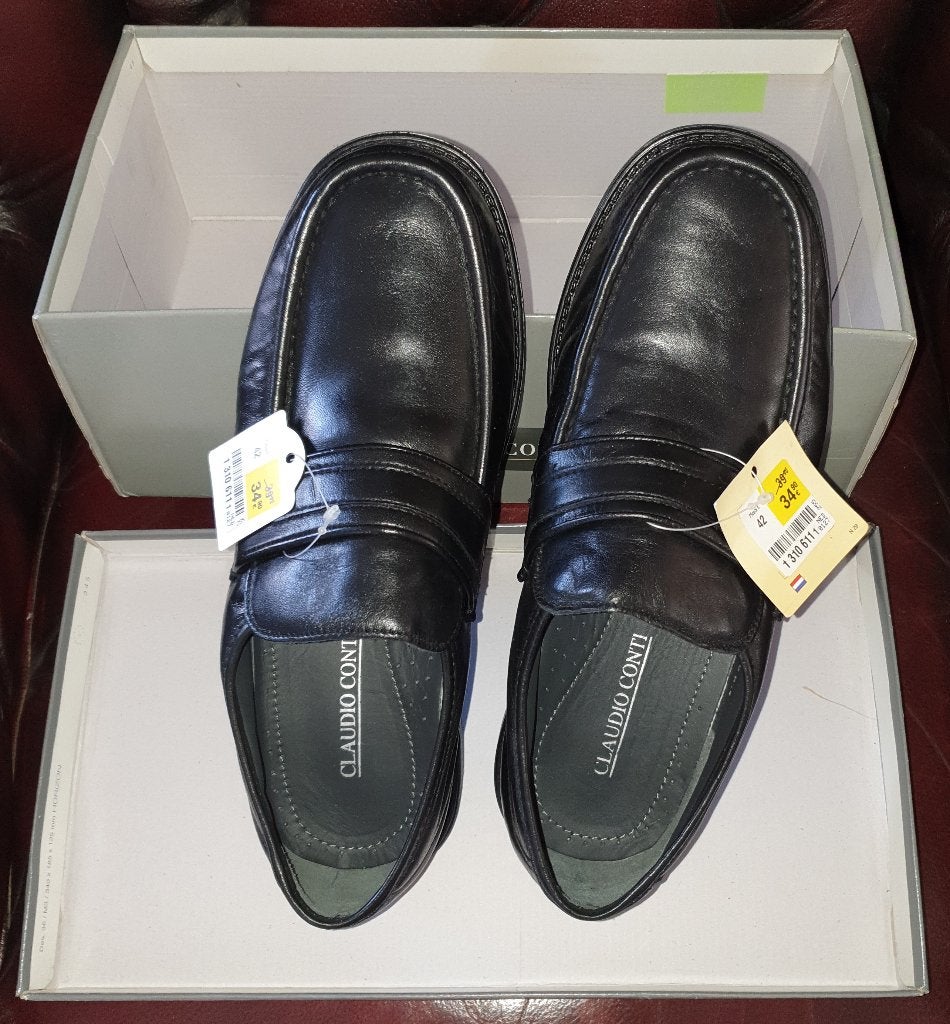 Claudio Conti Instappers (Zwarte Schoenen) Maat42 Heren LEER, Loafers, Zwart, Claudio Conti, Nieuw