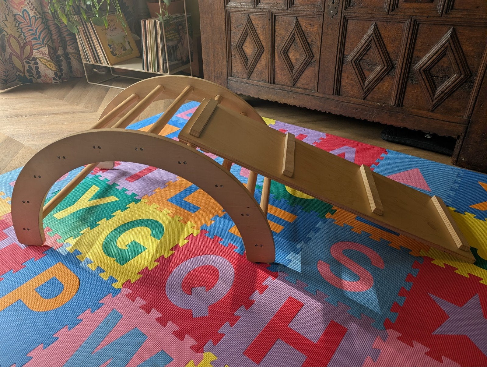 Houten (Montessori) klimrek met glijbaan voor peuters, Ophalen, Zo goed als nieuw, Glijbaan