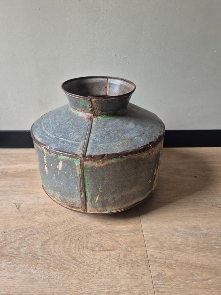 Vintage Zinken Pot/Vaas - Rustieke Decoratie, Antiek en Kunst, Ophalen of Verzenden