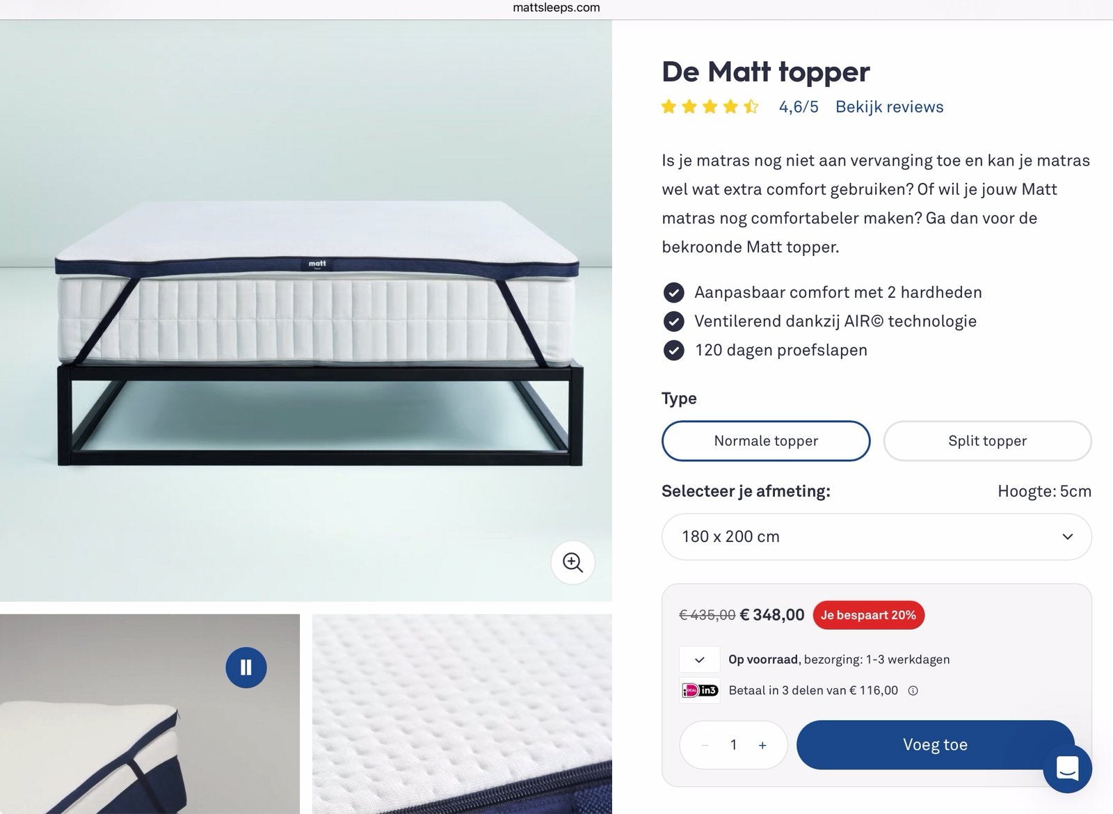 Matt Sleeps hypersupport topper 180x200 zgan, Huis en Inrichting, Slaapkamer | Matrassen en Bedbodems, Ophalen, Zo goed als nieuw