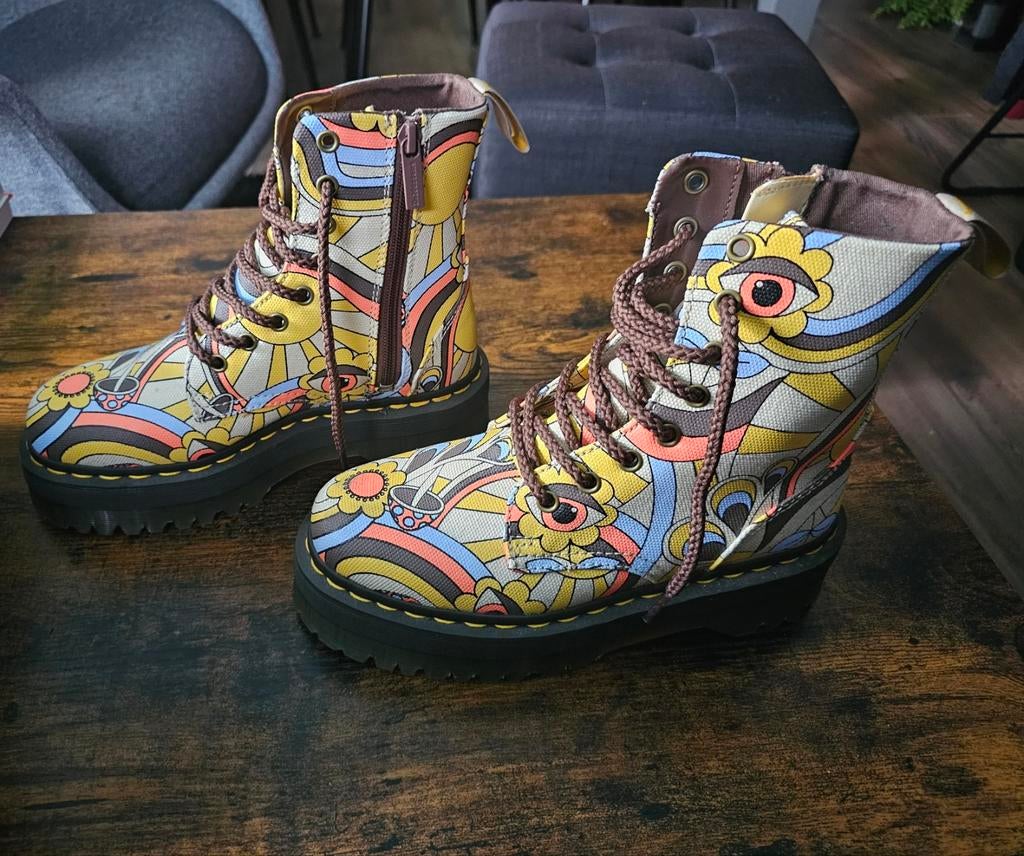 Vegan Jadon Retro Ray Canvas Platform Laarzen, Hoge laarzen, Nieuw, Ophalen of Verzenden, Dr. Martens