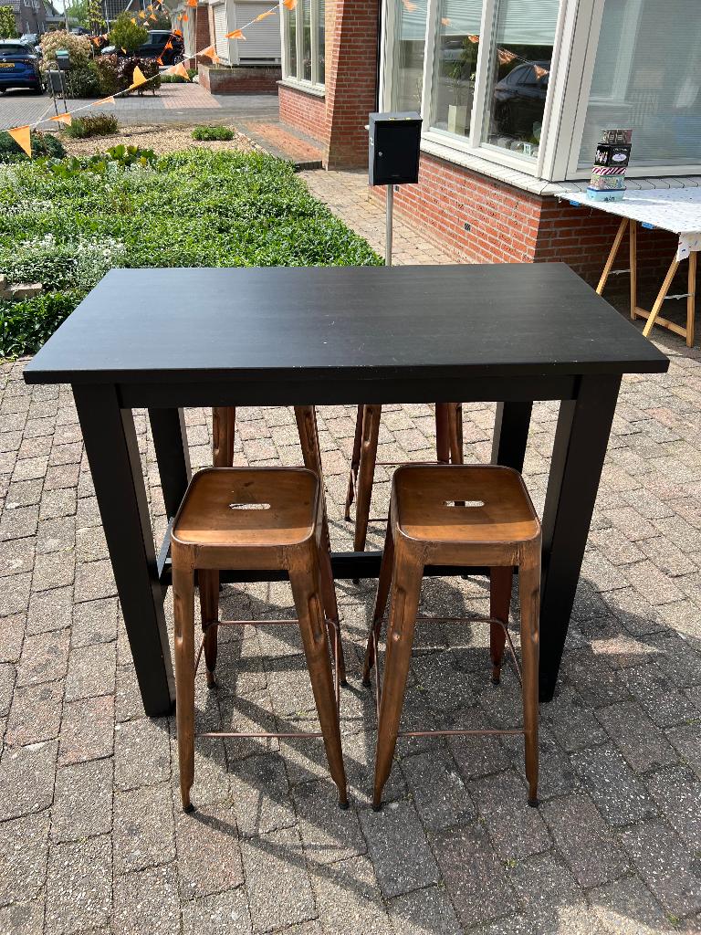 IKEA bartafel + 4 barkrukken – massief hout – zwart, Huis en Inrichting, Ophalen, Gebruikt, 4 tot 6 stoelen