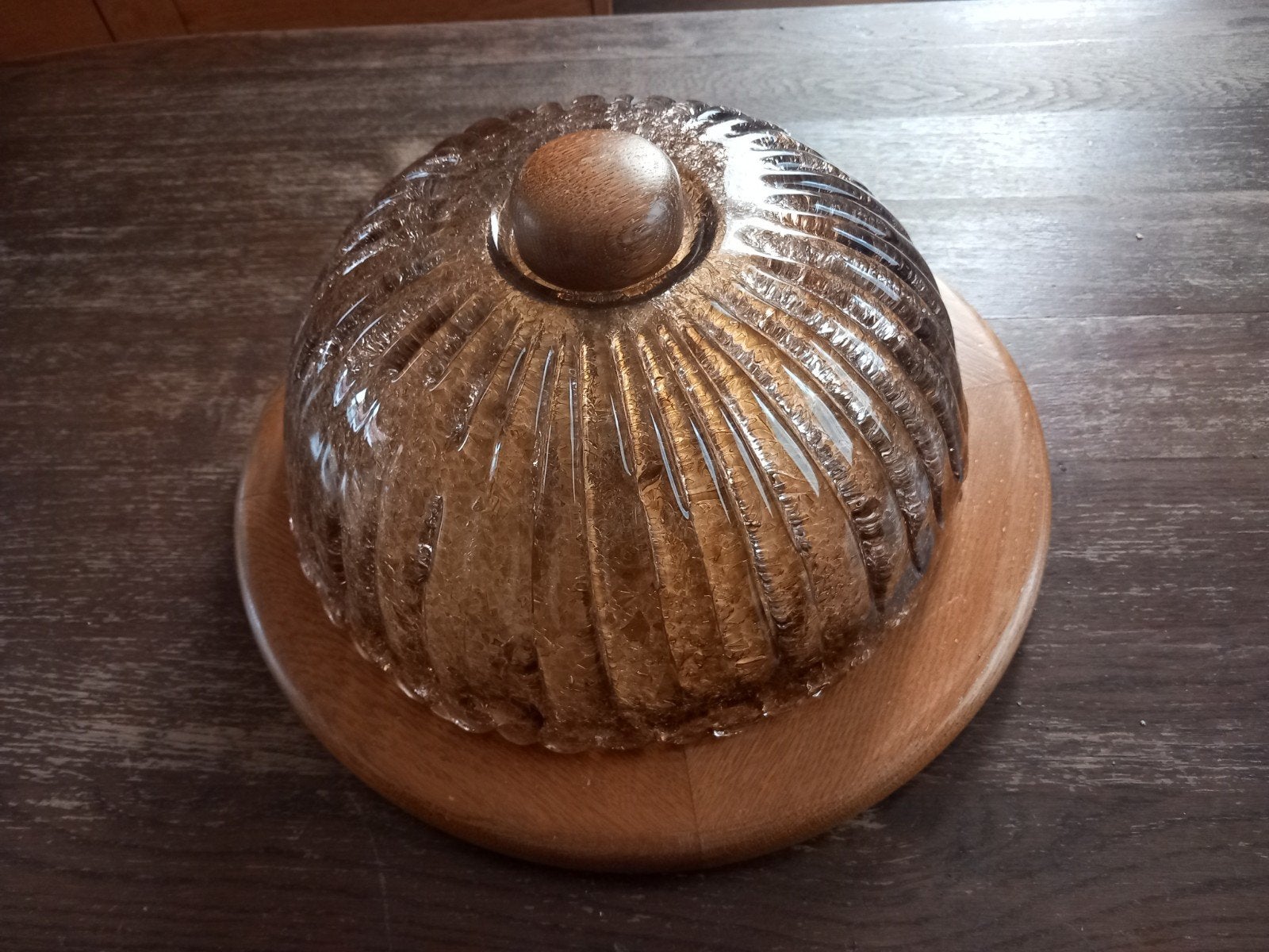 Plafondlamp hout met glas. Diameter 37 cm., Ophalen of Verzenden, Glas
