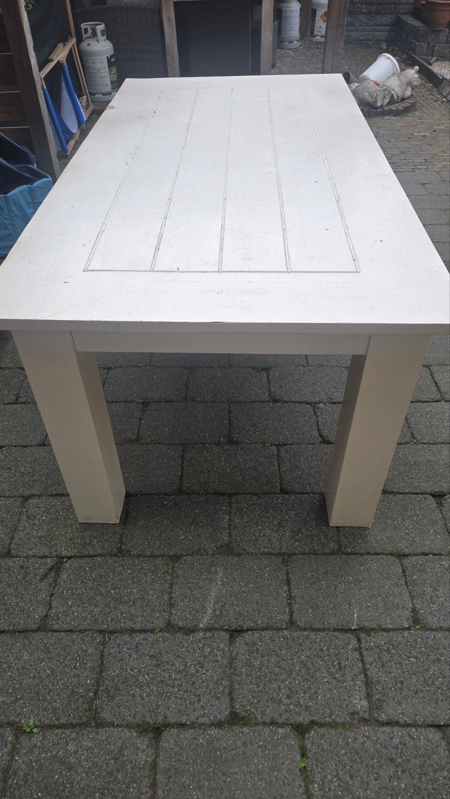 Robuuste houten eettafel - Crème wit, Ophalen, Gebruikt, Landelijk, Robuust, 50 tot 100 cm