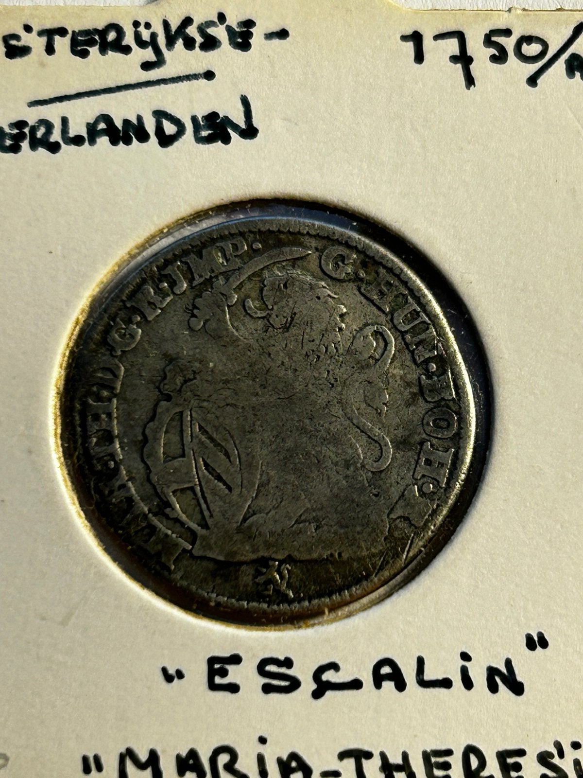 Zilveren Escalin Maria Theresia 1750 Oostenrijkse Ned., Ophalen of Verzenden, Vóór koninkrijk, Overige waardes, Zilver