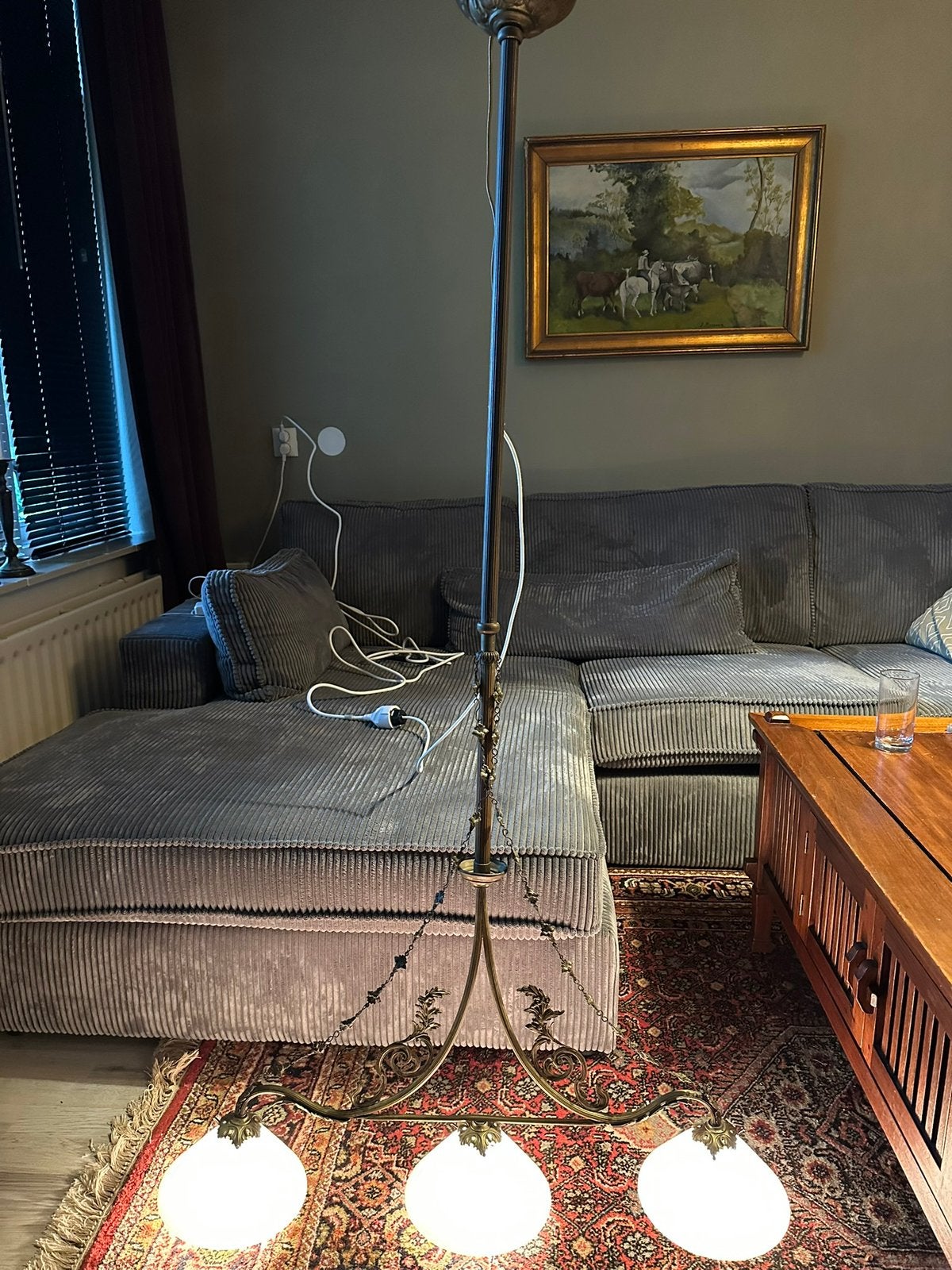 Antieke messing plafondlamp hanglamp 1900 - 1930, Ophalen of Verzenden