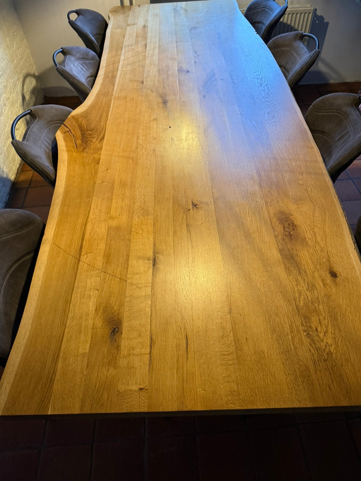 Boomstamtafel eikenhout 3.00 meter lang, Huis en Inrichting, Tafels | Eettafels, Ophalen, Eikenhout, 200 cm of meer, 50 tot 100 cm