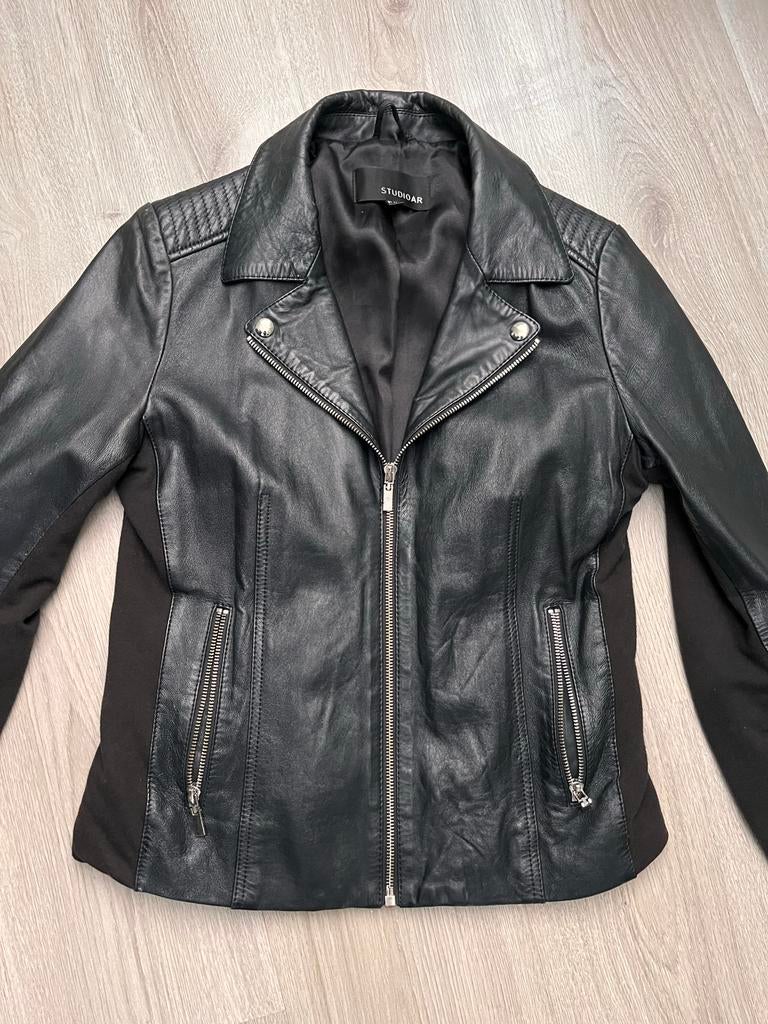 Studio Ar Leren Jas Maat 38 Zwart, Ophalen of Verzenden, Gedragen, Maat 38/40 (M), Zwart