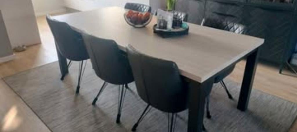 Eettafel 220x100x77 met stoelen en reinigingsmiddel, Huis en Inrichting, Tafels | Eettafels, Ophalen, Gebruikt, 100 tot 150 cm