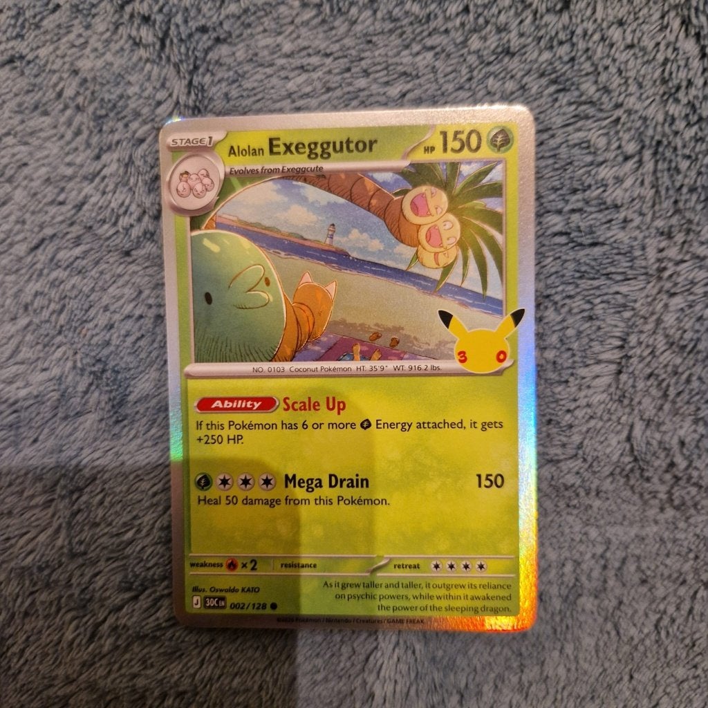 Alolan Exeggutor 002/128 Pokémon 30th Celebration holo, Ophalen of Verzenden, Zo goed als nieuw, Losse kaart, Foil