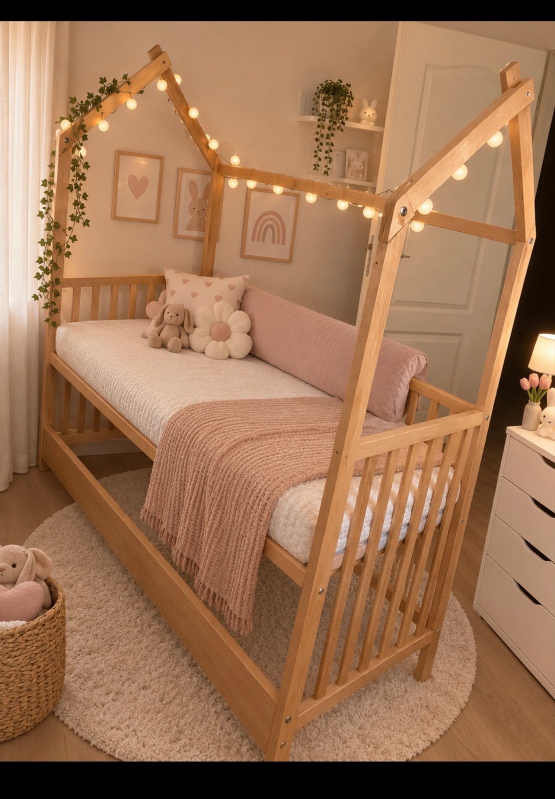 Houten Peuterbed Huisje, Ophalen, 140 tot 160 cm, Zo goed als nieuw, Lattenbodem