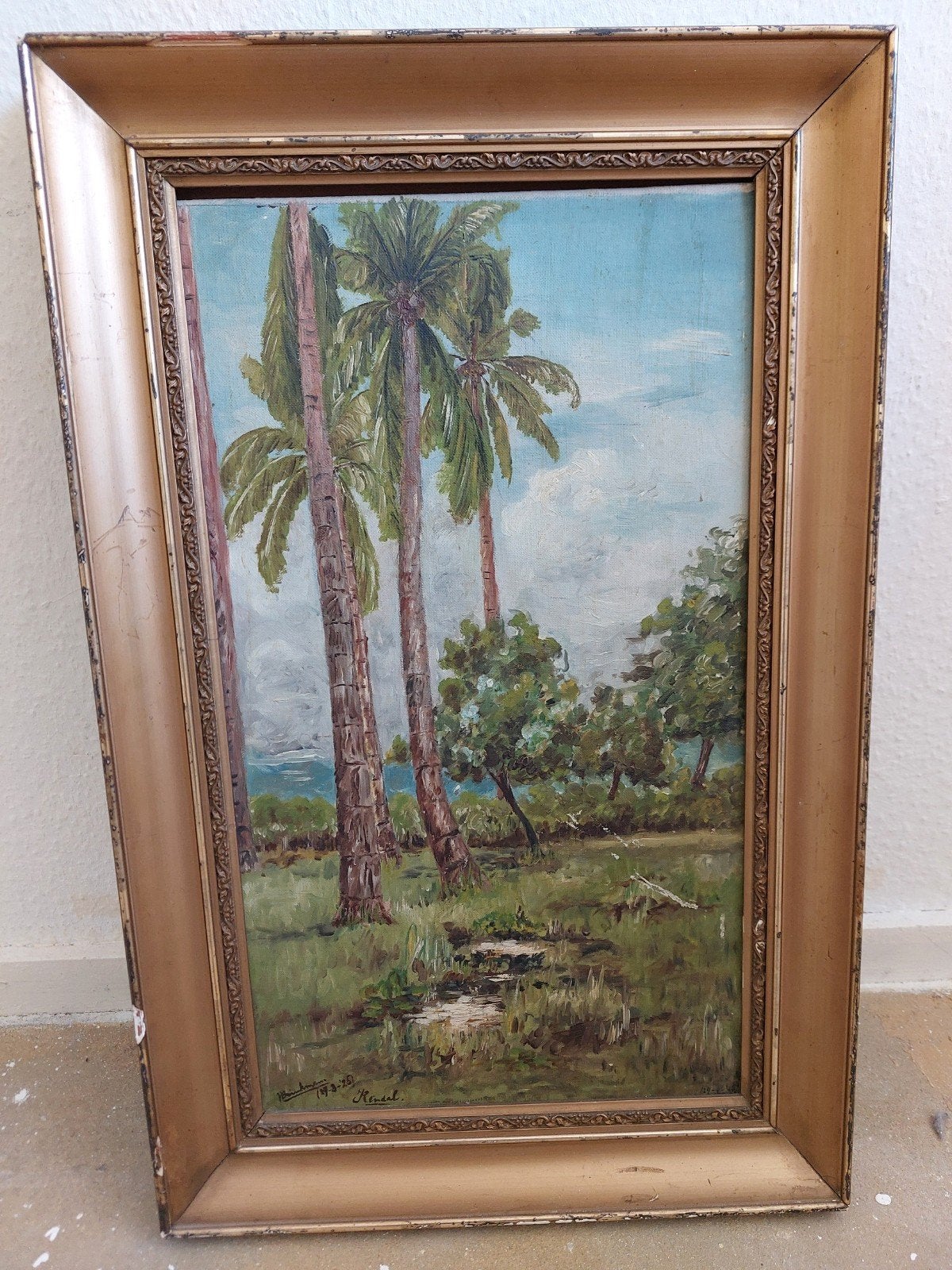 Schilderij met palmbomen, Doek, Realistisch, Ophalen of Verzenden, Landschap