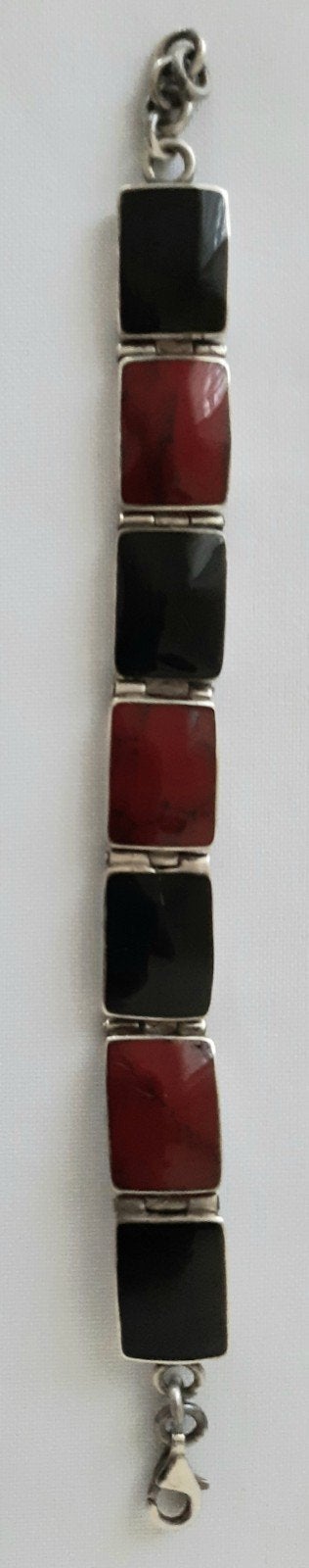 Zilveren armband met rode en zwarte stenen, Ophalen of Verzenden, Zo goed als nieuw, Zilver, Zilver