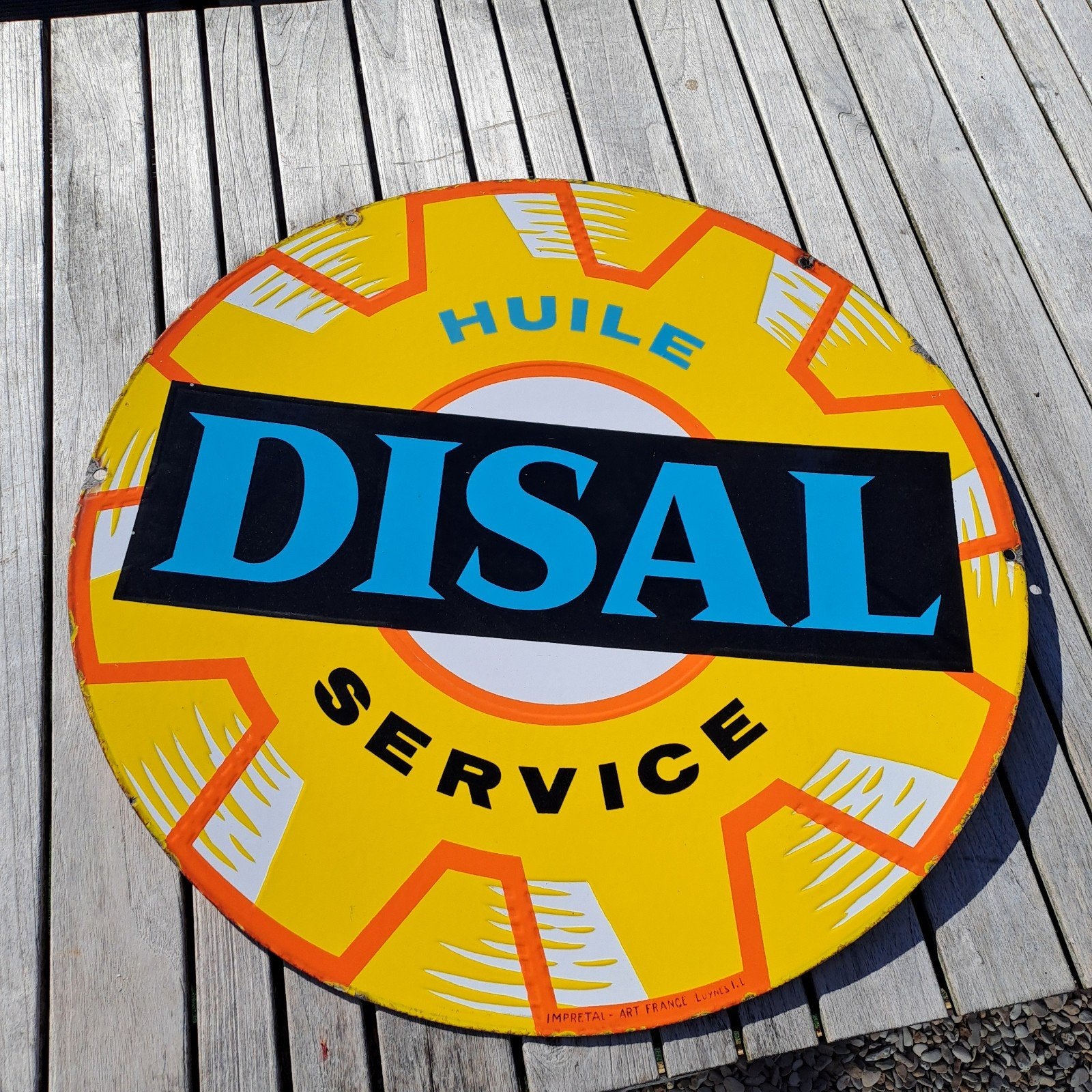 Emaille reclamebord 65cm dubbelzijdig Disal olieservice, Ophalen of Verzenden, Zo goed als nieuw, Reclamebord
