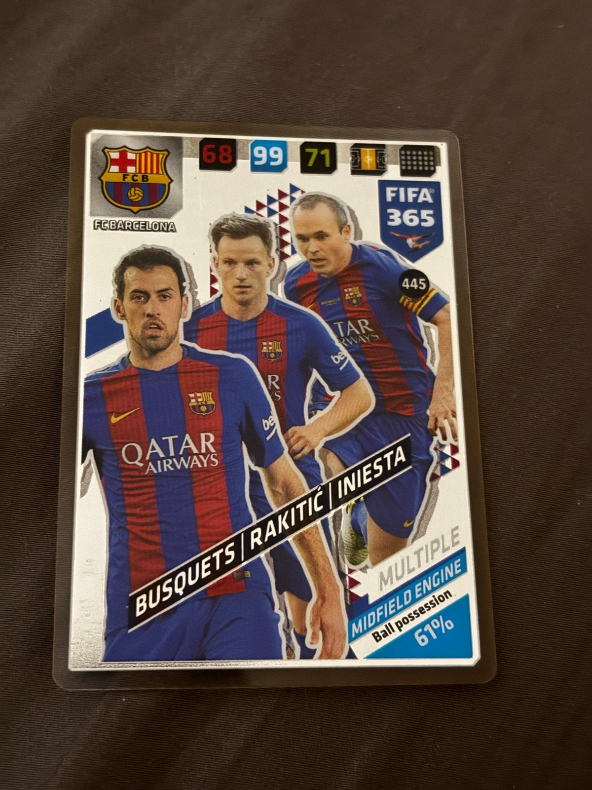 FIFA 365 Adrenalyn XL Busquets Rakitic Iniesta kaart, Ophalen of Verzenden, Zo goed als nieuw, Buitenlandse clubs, Spelerskaart