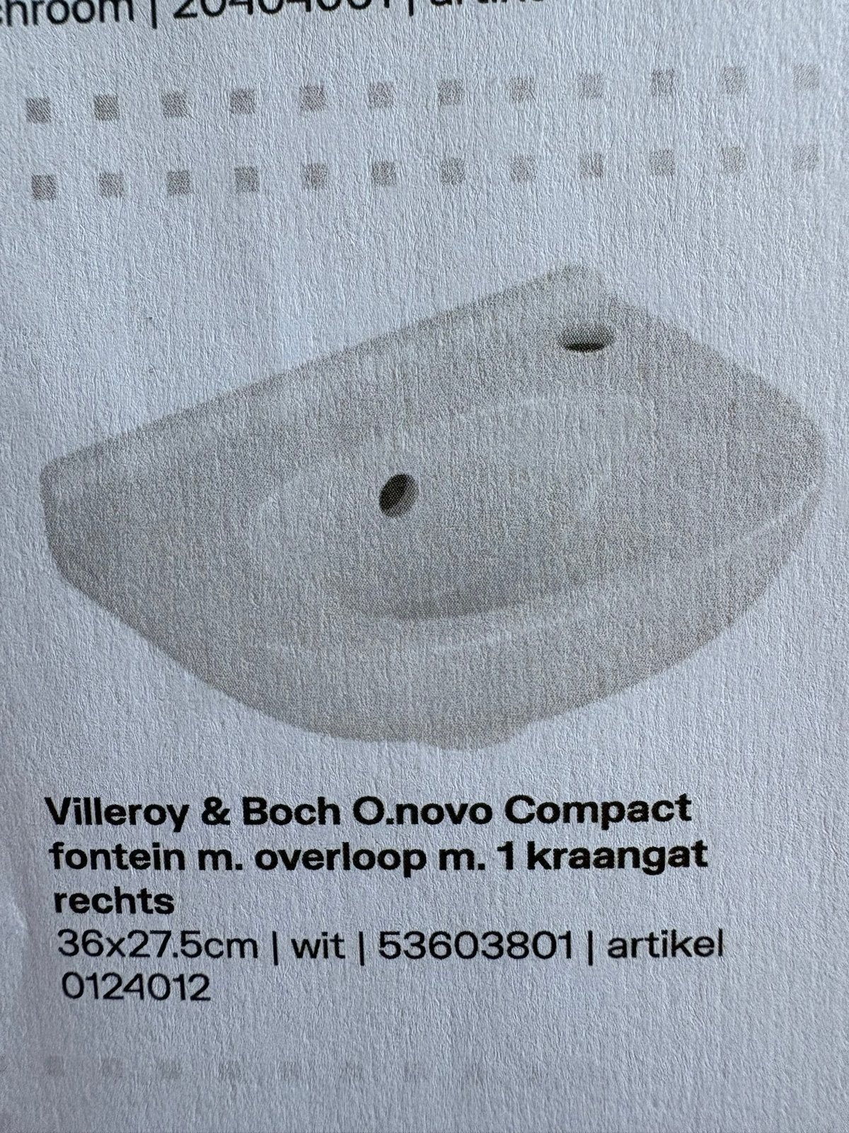 Villeroy & Boch O.novo Compact fontein 36x27.5cm wit, Ophalen, Gebruikt, Wastafel