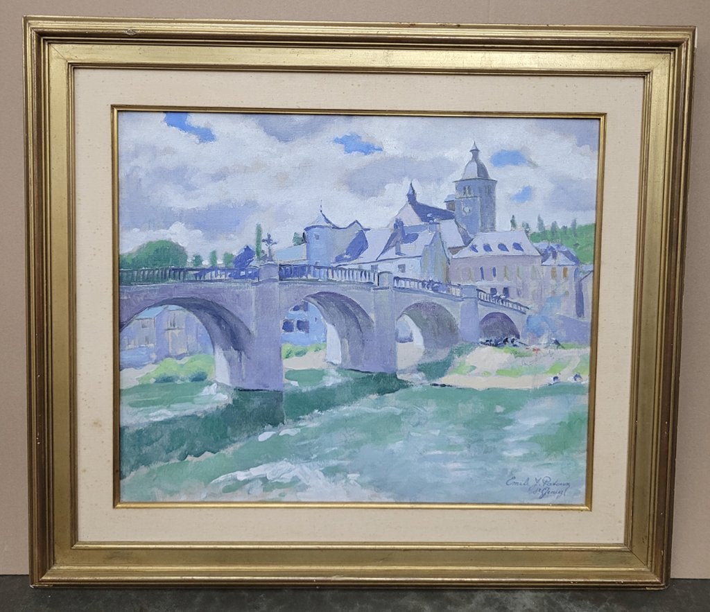 Emile PATOUX, de oude brug over de Lot te Saint-Géniez, Antiek en Kunst, Kunst | Schilderijen | Klassiek, Doek, Impressionistisch