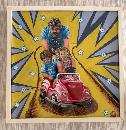 Schilderij 'Kermis' - 52x52cm, ingelijst in witte lijst, Antiek en Kunst, Ophalen of Verzenden