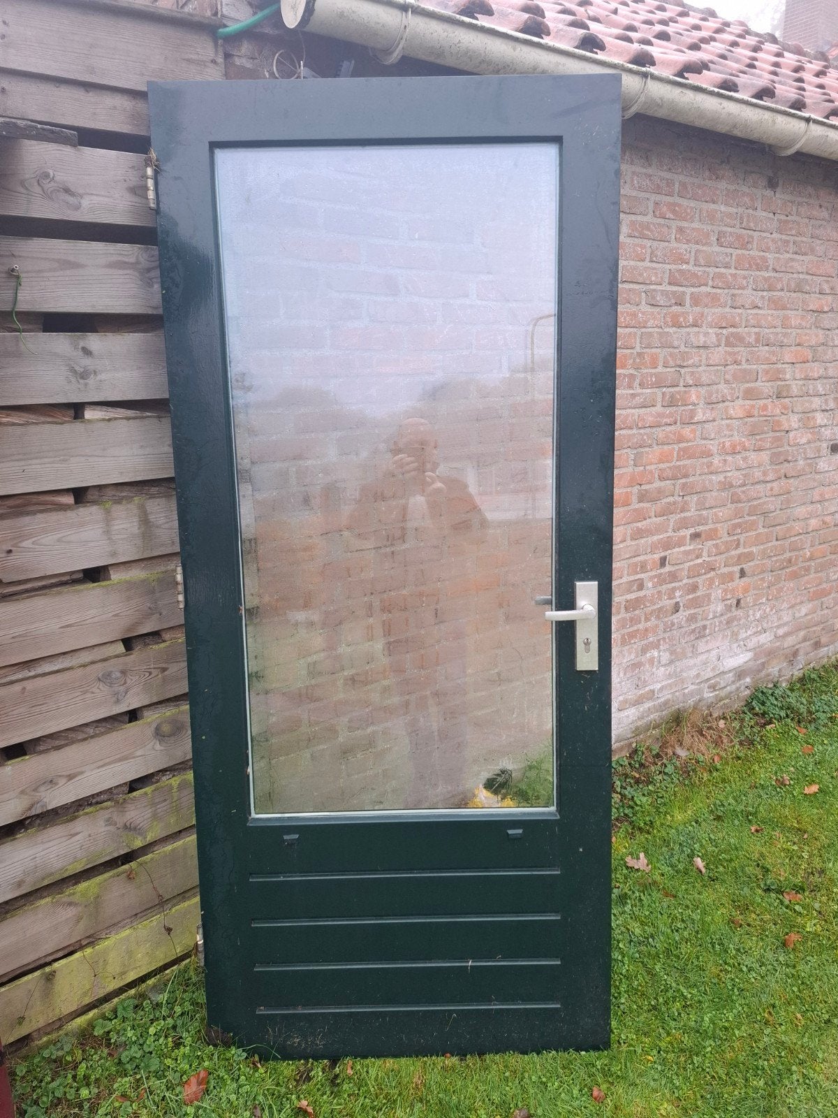 te koop hardhouten buitendeur, Ophalen, Gebruikt, 200 tot 215 cm, Glas