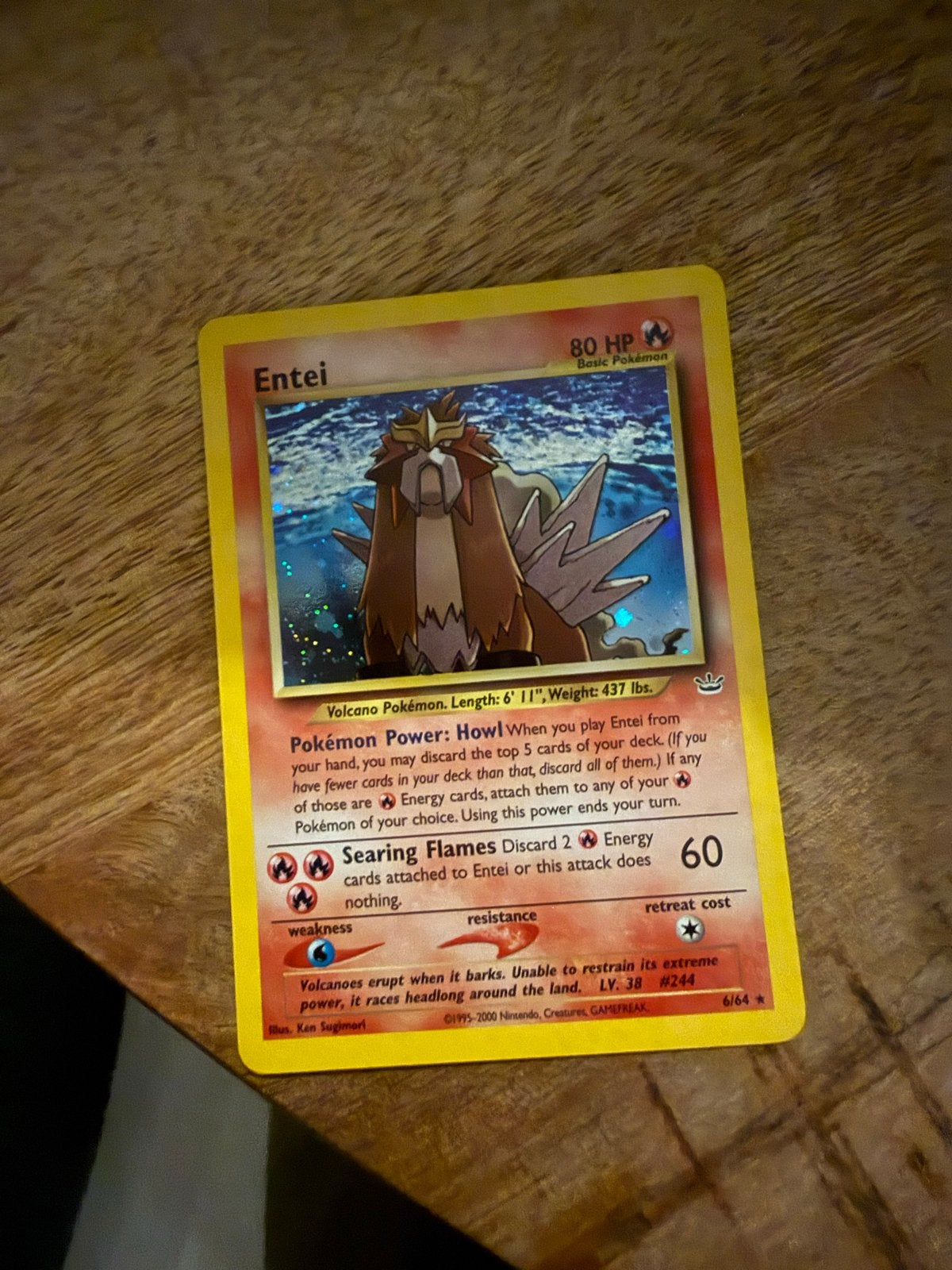 Entei Pokémon Kaart - Base Set 2000 - Zeldzaam, Ophalen of Verzenden, Gebruikt, Losse kaart, Foil