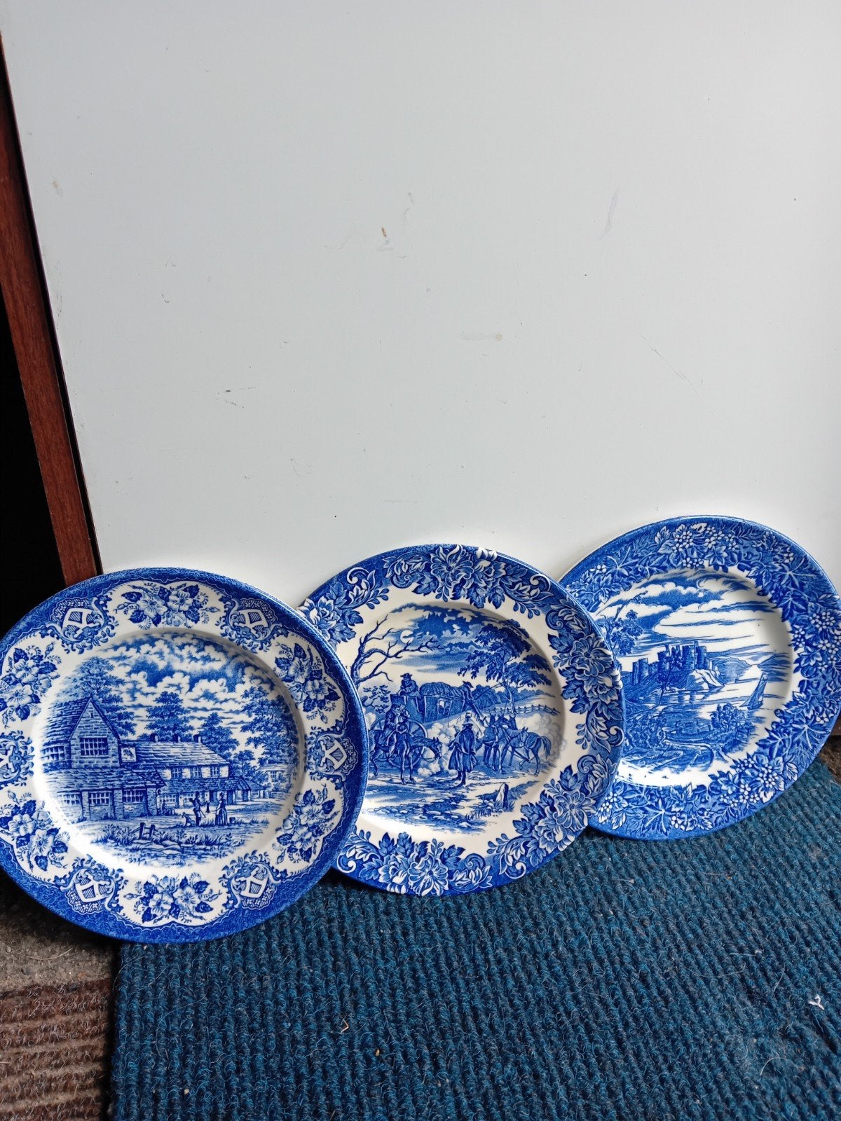 Set van 3 Vintage Blauw-Witte Borden - English Ironstone, Ophalen of Verzenden
