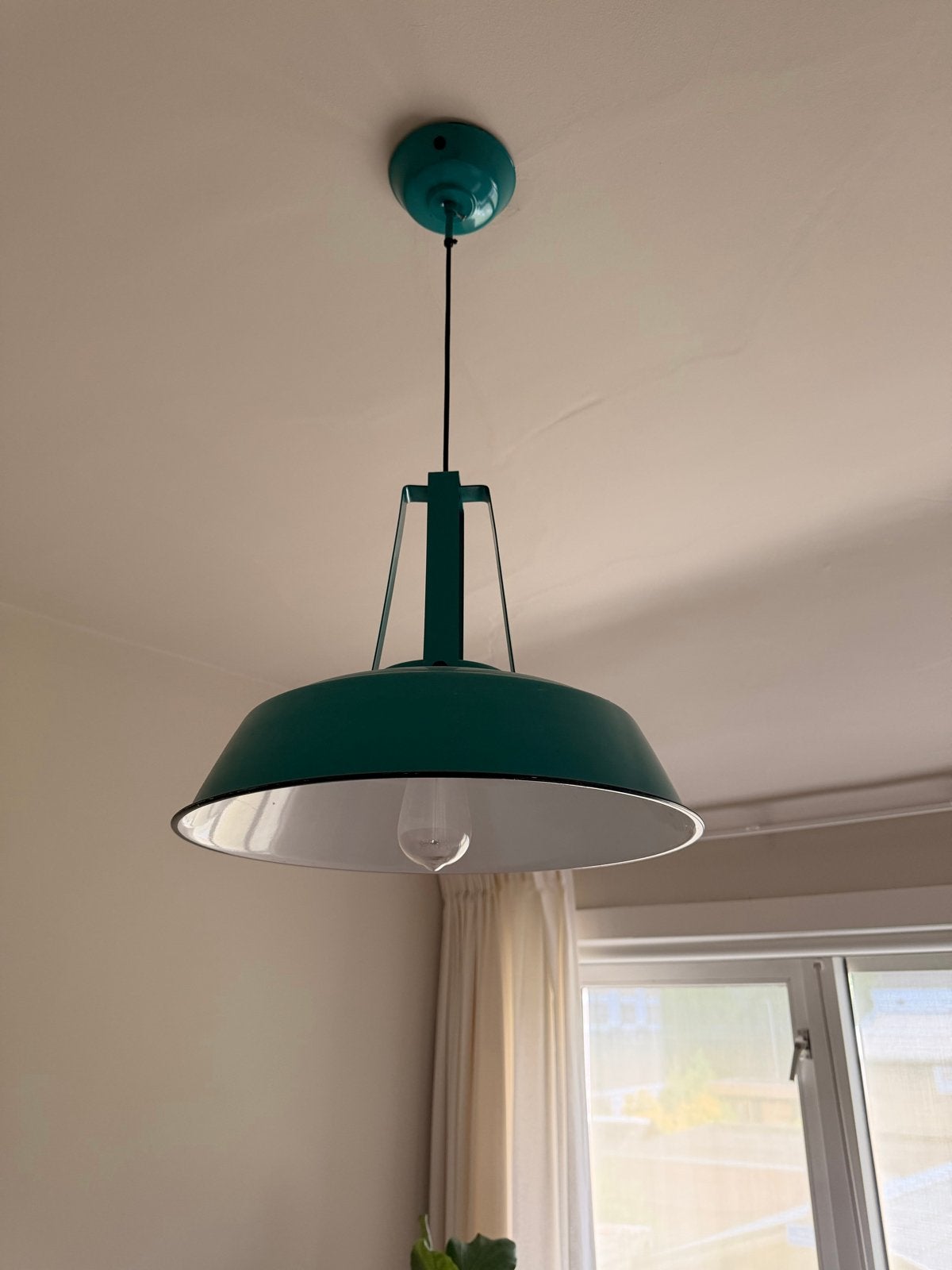 Turquoise industriële hanglamp (HK living), Ophalen, Zo goed als nieuw, Metaal, E27 (groot)