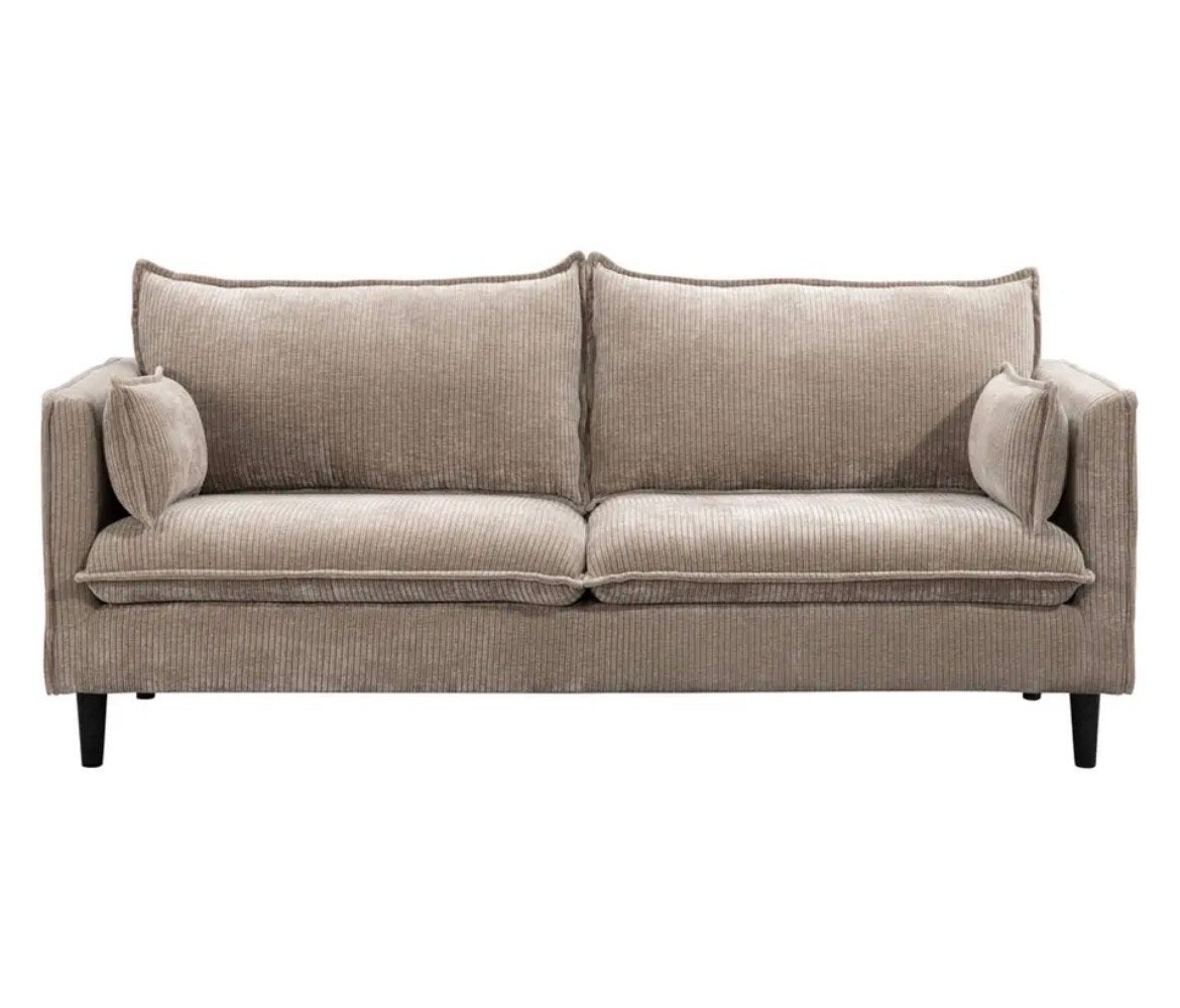 Bank 2,5-zits ribstof zand - 195 cm breed, Ophalen, 150 tot 200 cm, Tweepersoons, 75 tot 100 cm